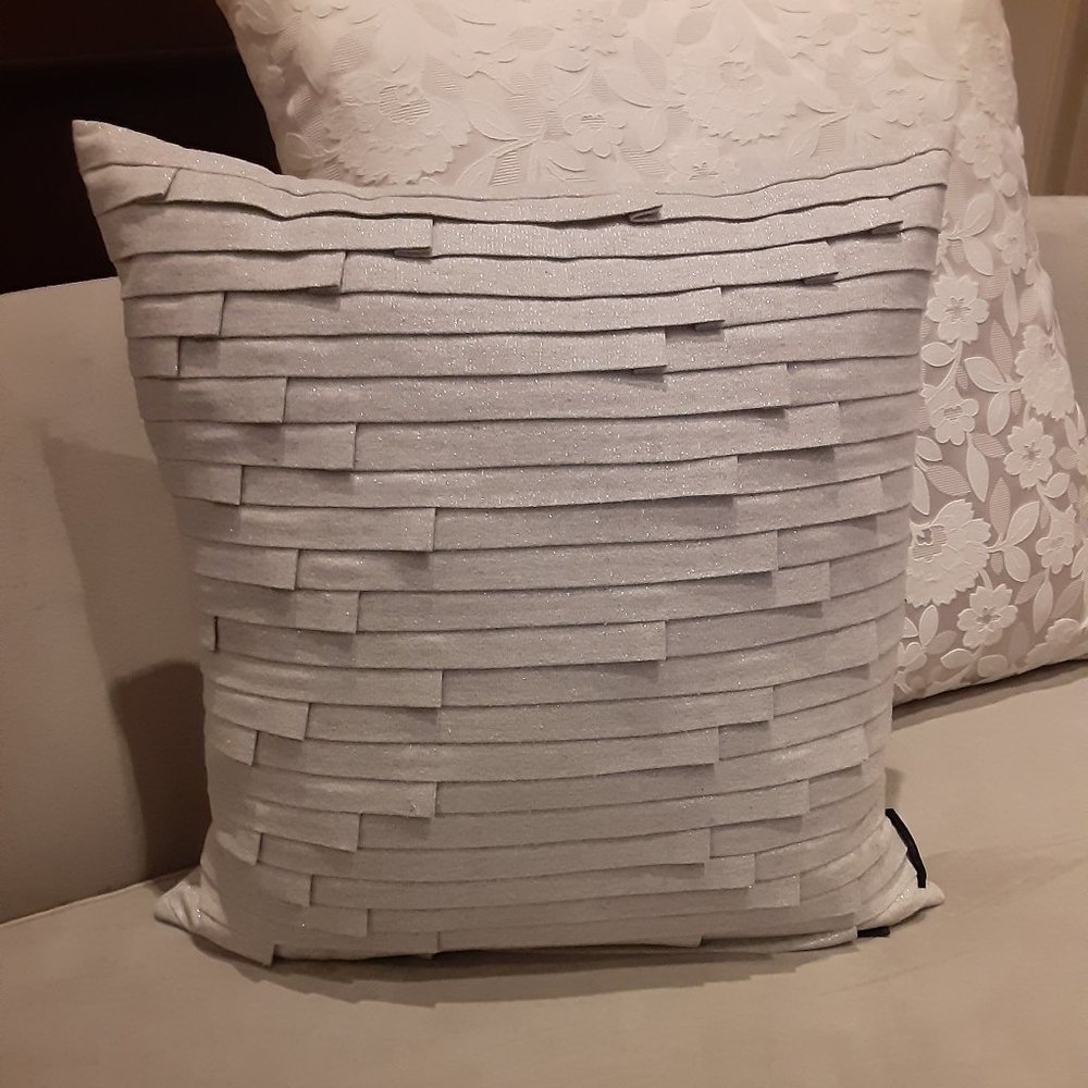 Tahari Pleated Sparkle Ribbon Decorative Pillow - silver/ grey